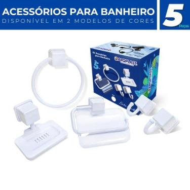 Imagem de Kit 5 Acessórios p/ Banheiro Saboneteira Papeleira Plástico - Arqplast