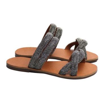 Imagem de Sandália Feminina Rasteira Tiras Cruzadas com Strass  Ana  - Maria Rit