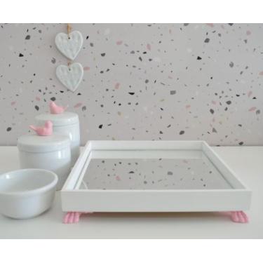 Imagem de Kit Higiene K049 Bandeja MDF Porcelanas Apliques Rosa Quarto Bebê - Ci