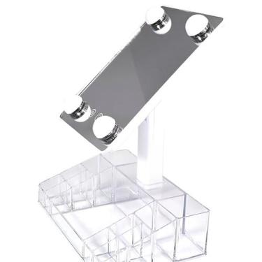 Imagem de Espelho de Mesa Retrátil Porta Maquiagem Compartimentos - ShopMix