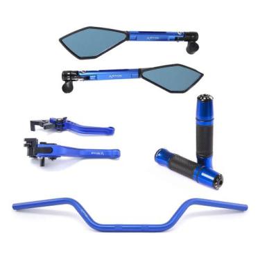 Imagem de Kit Guidão Naked Manopla Retrovisor Manete Fazer Xj6 - NoBrand, Azul