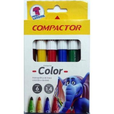 Imagem de Canetinha Hidrográfica 6 Cores Compactor Color Jumbo 1-4Mm, 6