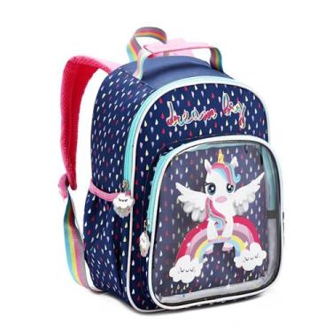 Imagem de Mochilete Infantil Mini Mochila Escolar Menina Unicornio - Denlex, Azu