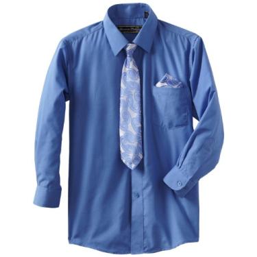 Imagem de American Exchange Camisa social para meninos com gravata e bolso quadrado, Azul royal, 1