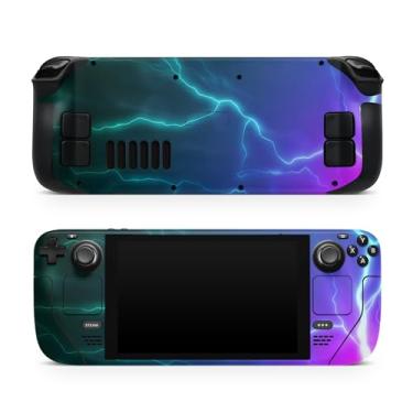 Imagem de TACKY DESIGN Thunder Crack Skin compatível com Steam Deck Skin LCD e compatível com Steam Deck OLED Skin, Lightning, decalque de vinil premium azul 3M, capa completa compatível com adesivo Steam Deck