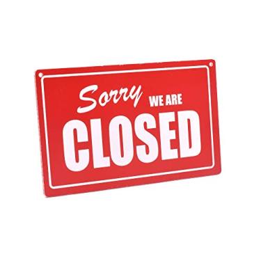 Imagem de Sinal de porta de loja aberto/fechado, vermelho e branco, gravado, reversível, dupla face, placa pendurada