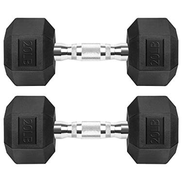 Imagem de Halteres hexagonais revestidos de borracha de ferro fundido sextavado preto pesos livres para exercícios 9 kg/par