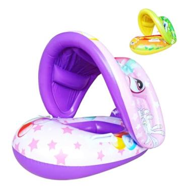 Imagem de Boia Bote Bebê Infantil Inflável Piscina Cobertura Proteção Solar, Inflável para Crianças, Piscina Infantil Flutuante (Amarelo)