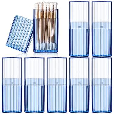 Imagem de Dandat Caixa de armazenamento de 8 peças, caixa de armazenamento criativa portátil, suporte de palito, fio dental, estojo de viagem, recipiente transparente para limpeza de dentes, cotonete de algodão