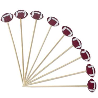 Imagem de 100Pcs Football Cocktail Picks Rugby Bamboo Appetizer Bamboo Toothpicks for Football First Touch Down Birthday Party Game Day Sports Parties Home Party Cake Food Decoration