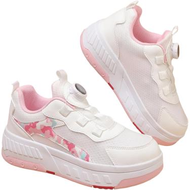 Imagem de ids Roller Sate Shoes para meninos e meninas, sapato Sateboarding com rodas Sapatilhas retráteis, sapatos Parour de malha respirável Revolve cadarço tênis infantil, preto, 11 Reino Unido cri