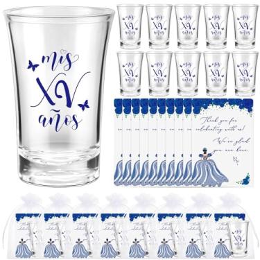 Imagem de Havawish Lembranças de festa de quinze anos para convidados Quinceanera copos de acrílico transparente cartões de agradecimento com sacos de organza Mis Quince Anos Sweet 15 lembrancinhas de festa de