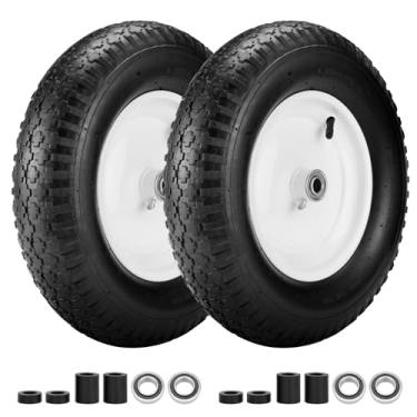 Imagem de Pacote com 2 pneus de carrinho de mão 4,80/4,00-8, pneu de substituição universal e roda com rolamento de roda 3/4 e 5/8 e kit espaçador incluído, pneus tubulados antiderrapantes para carrinho de