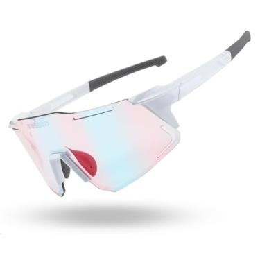 Imagem de TOSUOD Óculos de sol de ciclismo polarizados à prova de vento óculos esportivos UV400 óculos de ciclismo óculos de sol de montanha masculino feminino, Lente branca colorida que muda de cor, One Size
