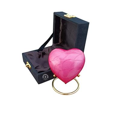 Imagem de Pink Urn Keepsake Mini Heart Cremation Urn with Premium Black Box & Brass Stand - for Your Loved One & Human Ashes & Perfect Heart Urn for Adults & Infants