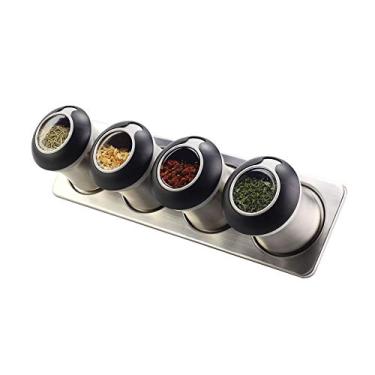 Imagem de Conjunto de 4 Porta Temperos em Aço Inox e Suporte com Imã Kenya