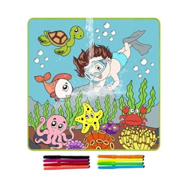 Imagem de Grandes folhas para colorir, pôster grande para colorir,de desenho bonito do mundo submarino - Tapete de desenho grande reutilizável com 8 canetas coloridas, atividade de arte artesanal, brinquedo de