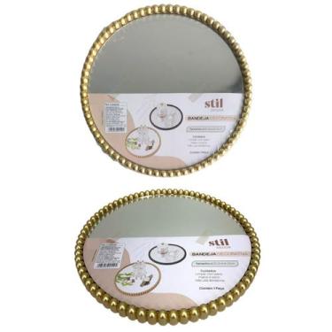 Imagem de Bandeja Espelho Redondo 22,5cm Decoração Luxo Mesa ou Parede - Equipe 