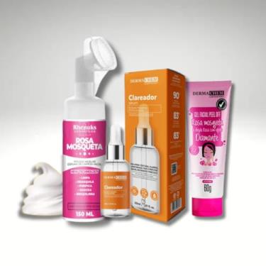 Imagem de Kit Skincare Mousse Micelar Rosa Mosqueta Limpeza Facial +Sérum Clareador+Gel Peel Off Rosa Mosqueta e Argila Rosa Removedor de Cravo