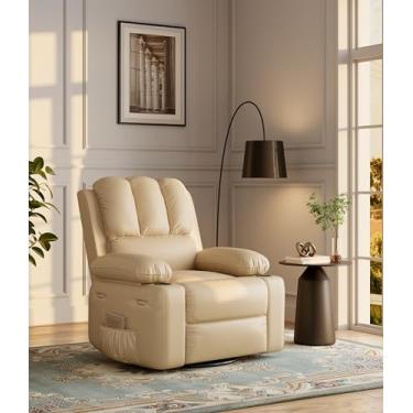 Imagem de GarveeHome Cadeiras reclináveis grandes com calor e massagem - Cadeira reclinável giratória de 360° para adultos - Cadeira manual com suporte de copo para salas de estar, quartos e berçários - cremosa