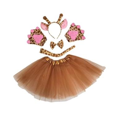 Imagem de YIJU Conjunto de fantasia de girafa acessórios de fantasia de cosplay para crianças de máscaras de Halloween, Marrom