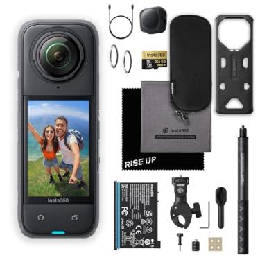 Imagem de Insta360 Kit de motocicleta para câmera de ação X4 impermeável 8K 360 | Foto de 72 MP 360, câmera de vídeo grande angular 4K | Inclui grampo resistente, bastão de selfie invisível de ação, tampa de
