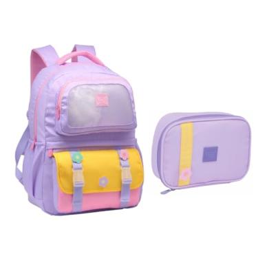 Imagem de Kit Mochila Feminina Juvenil Escolar Com Estojo Novo Estilo 2025 (Roxo)