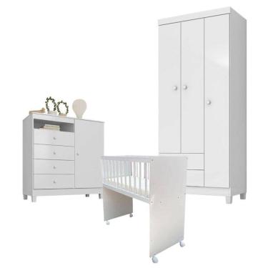 Imagem de Quarto Bebê 3 Portas Ternura Baby e Mini Berço Moisés Alegria com Colchão - Incorplac