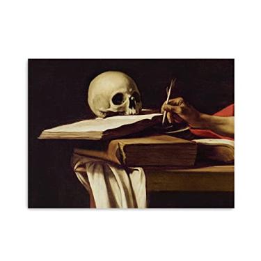 Imagem de Arte de parede em tela clássica - Michelangelo Merisi Caravaggio Impressões - reprodução de pinturas a óleo famosas - São Jerônimo Escrita Pôster - Imagens de arte em tela Arte de parede 20 x 30 cm (8