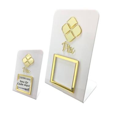 Imagem de Placa Pix Qr Code Personalizada Acrílico Branco Com Dourado