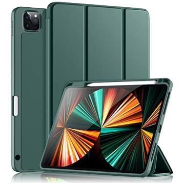 Imagem de Wenlaty Capa compatível com iPad Pro 11 2021/2020 com suporte para lápis, para iPad Pro 11 polegadas 3ª/2ª geração, capa protetora com suporte de três dobras com parte traseira de TPU macio,