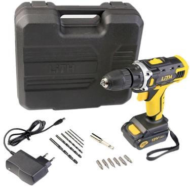 Imagem de Parafusadeira Furadeira 3/8 Pol. a Bateria 12V Bivolt com Maleta e Acessórios LITH