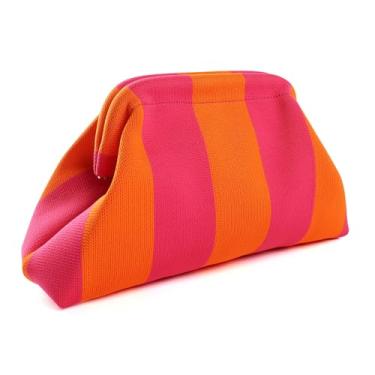 Imagem de Wrorou Sacos de Bolinho de Massa de Tecido para Mulheres Bolsa Rosa e Verde Colorblock Clutch Bolsas de Crochê Bolsas Verão Praia Clutch 2025, Laranja-vermelho, Medium