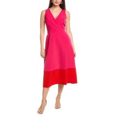 Imagem de Anne Klein Vestido midi feminino superplus color blocked, Rosa fúcsia/papoula, 44