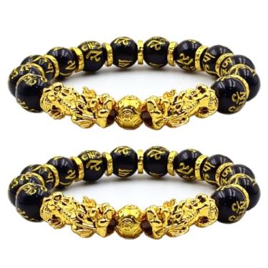 Imagem de Pulseira FengShui Riqueza e Sorte, Feng Shui Obsidiana Preta Pixiu Pulseira de Riqueza Prosperidade Buda Pulseira Elástica para Mulheres Homens Joias, Adjustable, Zinco, Sem Pedra Preciosa