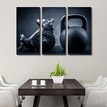 Imagem de TUMOVO Imagens de equipamentos de fitness para sala de estar, tema esportivo, impressões de arte de parede em tela, pintura de musculação, halteres, arte moderna para quarto, escritório, banheiro,