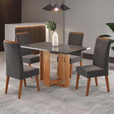 Imagem de Mesa de Jantar 4 Lugares com Vidro Pajero Mel/Grafite - Viero Móveis, 