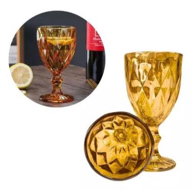 Imagem de Taça De Vidro Diamante Dourada 330ml - ORIGINAL LINE, 2 Unidades