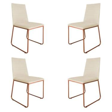 Imagem de Kit 4 Cadeiras de Jantar Estofada Lille Base Bronze Veludo Bege - Mont