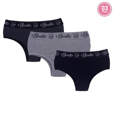 Imagem de Kit 3 Calcinhas Caribe Cintura Alta Algodão Penteado Click Mais Bonita