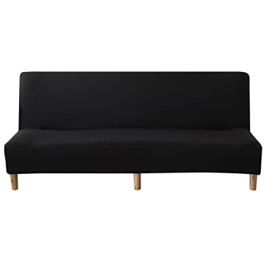 Imagem de WOMACO Futon Cover Capas de sofá elásticas para sofá-cama Full Twin Queen Size preto sem braços capas protetoras para sofá de dois lugares com elástico na parte inferior para móveis de sala de estar e quarto (preto, 160-190 cm)