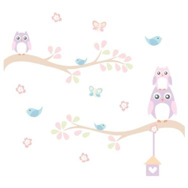 Imagem de Adesivo de Parede Infantil Galhos Coruja Baby tons Aquarela