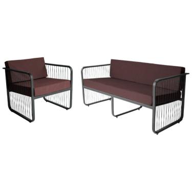 Imagem de Conjunto 1 Namoradeira e 1 Poltrona Área Externa Santiago Em Alumínio e Fibra Sintética Acesse Móveis