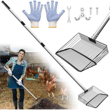 Imagem de Colher de cocô de galinha de 25 cm Anglecai grande, pá de areia para galinheiro de 56 cm a 157 cm de comprimento, pá de cocô multifuncional 4 em 1 para ferramenta de limpeza de galinheiro