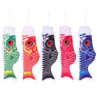 Imagem de 5 peças de birutas de carpa japonesa, de peixe de jardim, pipa de de peixe de flâmula, decoração suspensa para quarto de sushi japonês Izakaya, decoração de de carpa japonesa (55 cm, colorida)