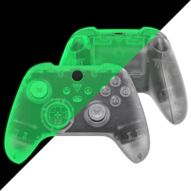 Imagem de eXtremeRate Full Set Shell Buttons for Xbox Series X & S Controller, Glow in Dark - Green Replacement Side Rails Grips Front Back Plate Cover for Xbox Core Wireless - Controller NOT Included
