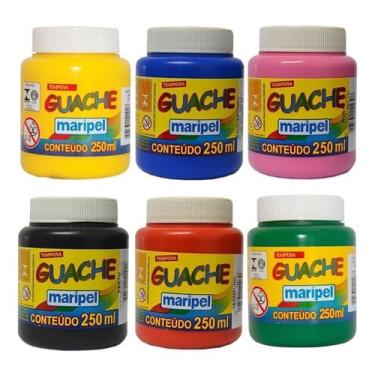 Imagem de Kit 6 Cores Básicas de Tinta Guache 250ml - Maripel Escolar Artesanato