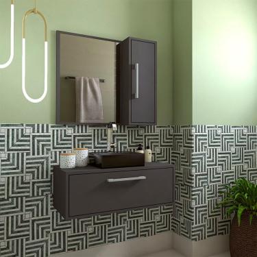 Imagem de Conjunto de Gabinete e Armário de Banheiro com Espelho Alice 2 pt Grafite