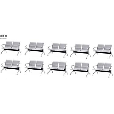 Imagem de Kit com 10 Cadeiras Longarina Aeroporto Cromada 2 Lugares