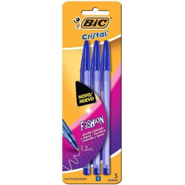Imagem de Bic Caneta Esferográfica Cristal Fashion Ponta Média 1,2mm Azul Tampa Ventilada 3 Unidades